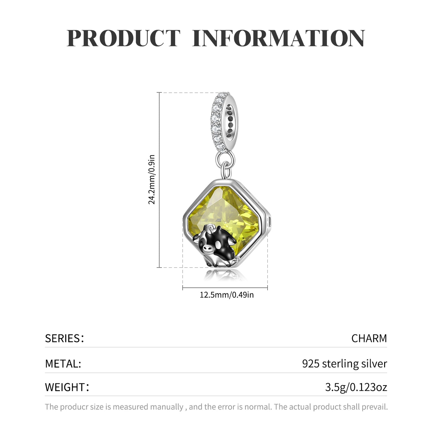S925 Sterling Silver Cow Dangle Charm Cute Farm Animal Pendant Bead For DIY Charm Bracelet Necklace Jewelry Gift