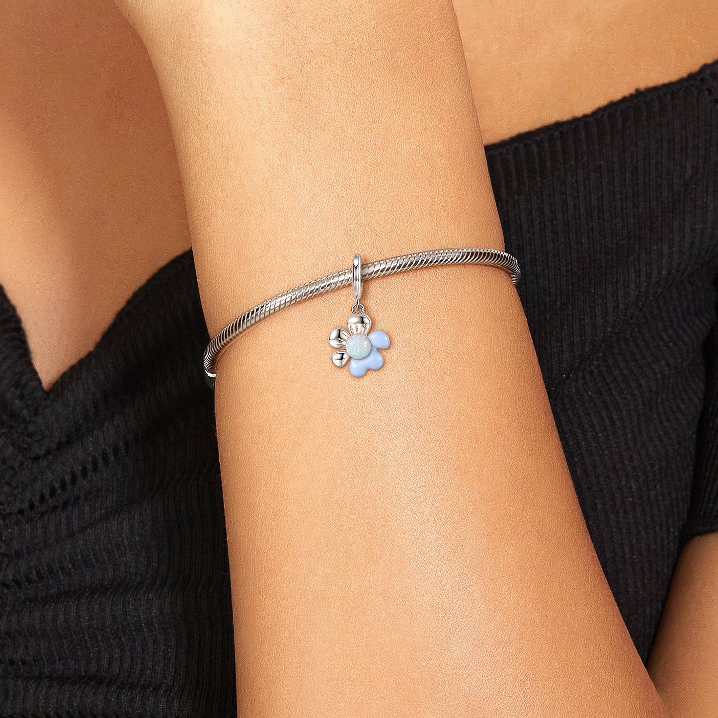 S925 Sterling Silver Spring Flower Dangle Charm Floral Pendant Bead For DIY Charm Bracelet Necklace Jewelry Gift
