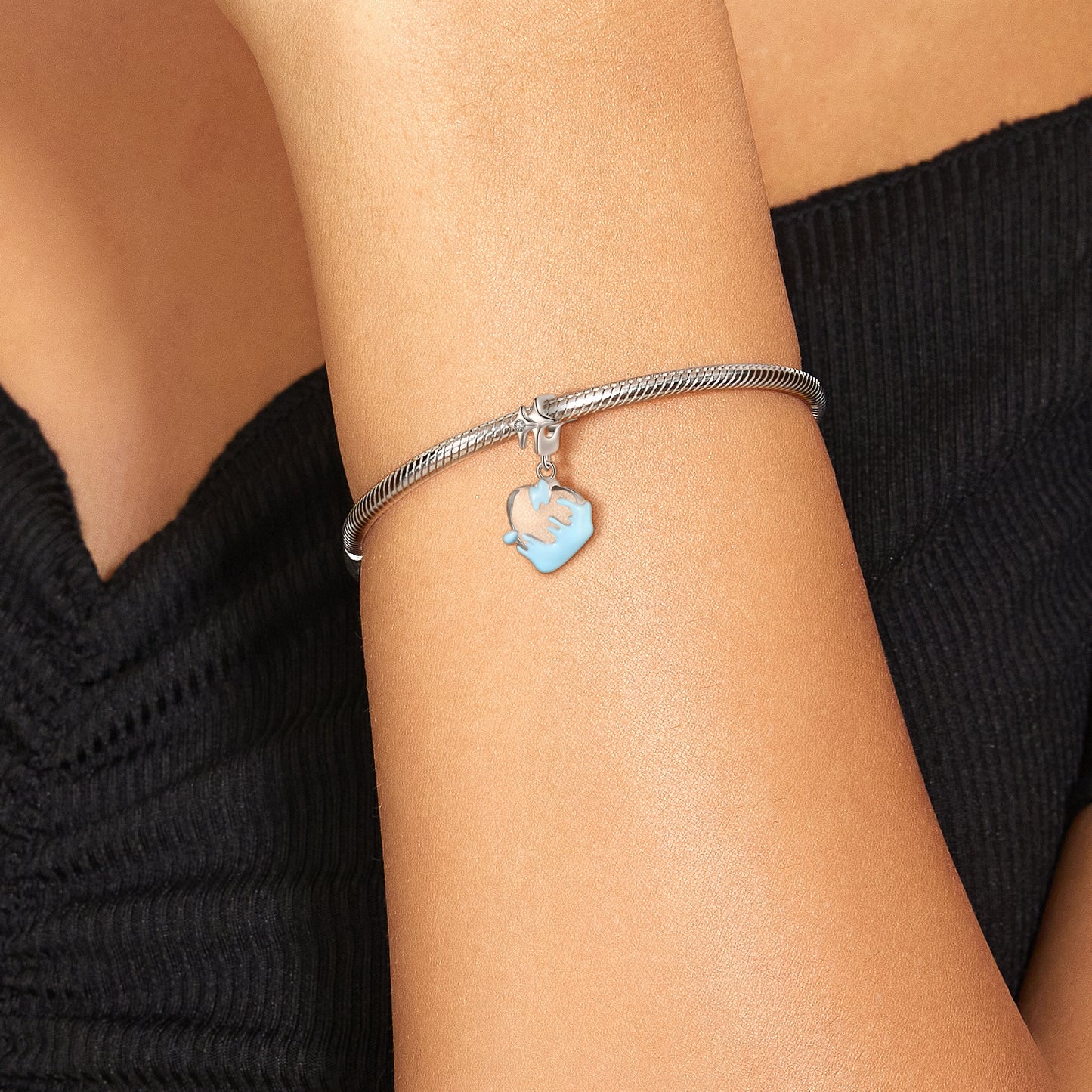 S925 Sterling Silver Blue Enamel Melting Heart Dangle Charm Valentine's Day Pendant Bead For DIY Charm Bracelet Necklace Jewelry Gift