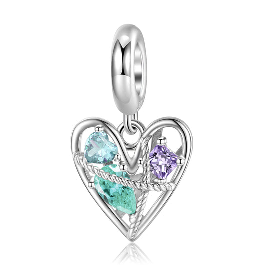 S925 Sterling Silver Hollow Cubic Zircon Heart Dangle Charm Pendant Bead For DIY Charm Bracelet Necklace Jewelry Gift