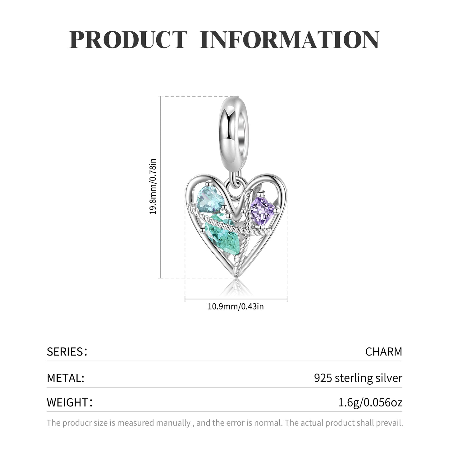 S925 Sterling Silver Hollow Cubic Zircon Heart Dangle Charm Pendant Bead For DIY Charm Bracelet Necklace Jewelry Gift