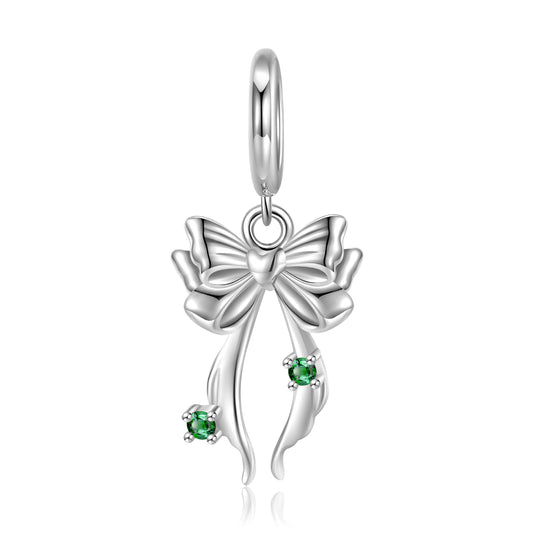 S925 Sterling Silver Vintage Bow Dangle Charm Minimalist Pendant Bead For DIY Charm Bracelet Necklace Jewelry Gift