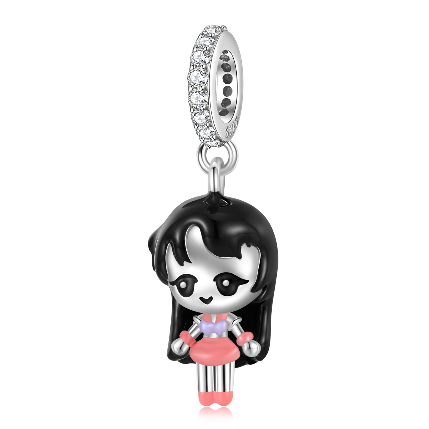 S925 Sterling Silver Cartoon Girl Resin Dangle Charm Colorful Pendant Bead For DIY Charm Bracelet Necklace Jewelry Gift