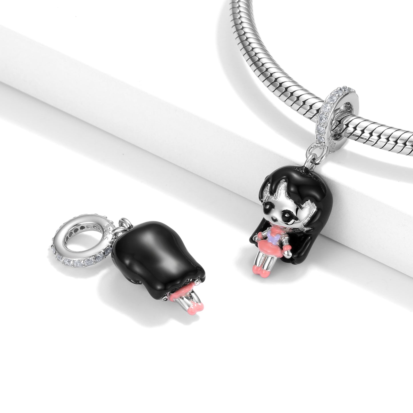 S925 Sterling Silver Cartoon Girl Resin Dangle Charm Colorful Pendant Bead For DIY Charm Bracelet Necklace Jewelry Gift