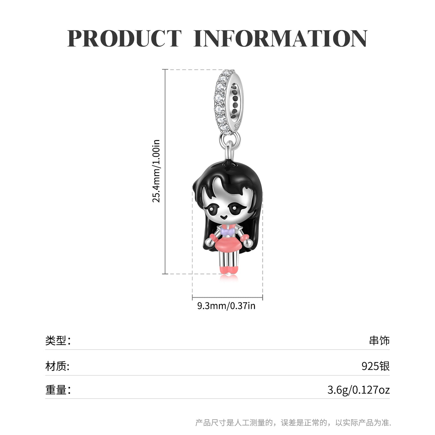 S925 Sterling Silver Cartoon Girl Resin Dangle Charm Colorful Pendant Bead For DIY Charm Bracelet Necklace Jewelry Gift