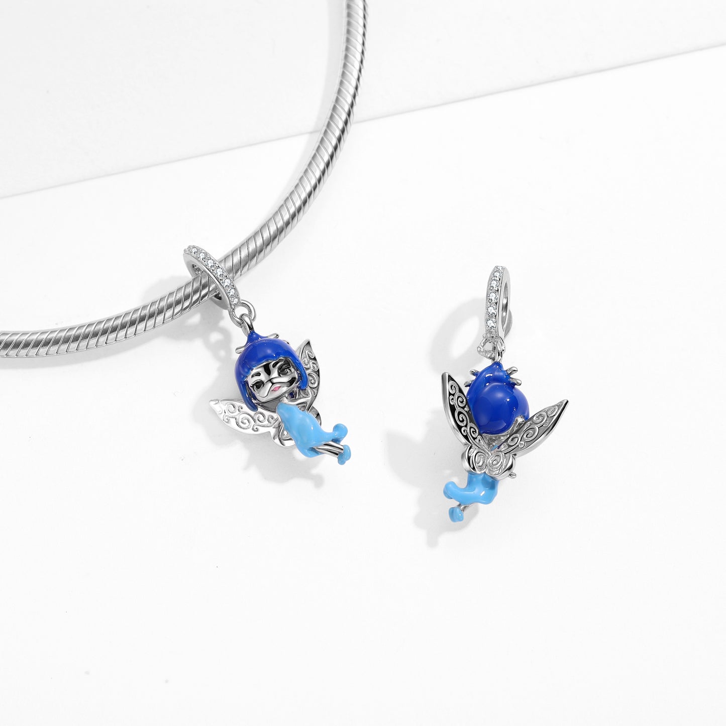 S925 Sterling Silver Blue Fairy Dangle Charm Resin Enamel Character Pendant Bead For DIY Charm Bracelet Necklace Jewelry Gift