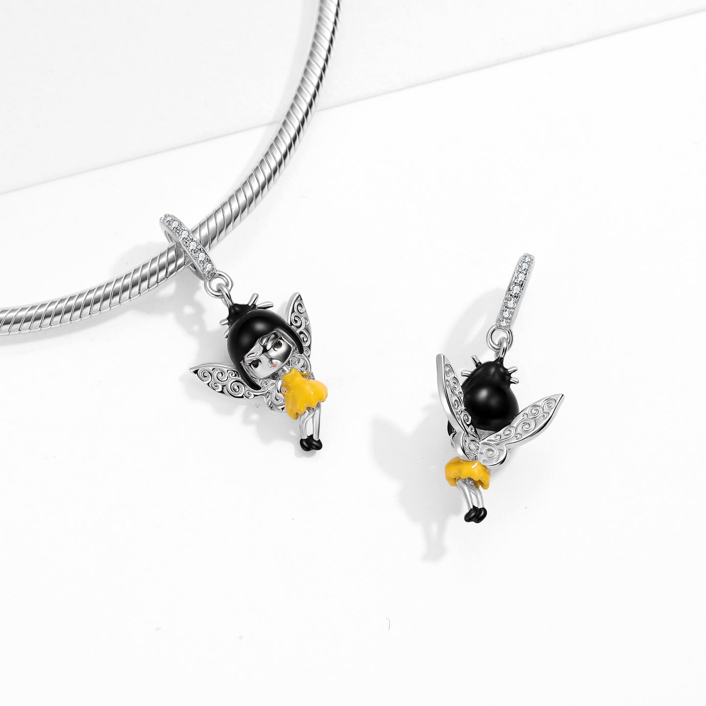 S925 Sterling Silver Light Fairy Dangle Charm Yellow Resin Pendant Bead For DIY Charm Bracelet Necklace Jewelry Gift