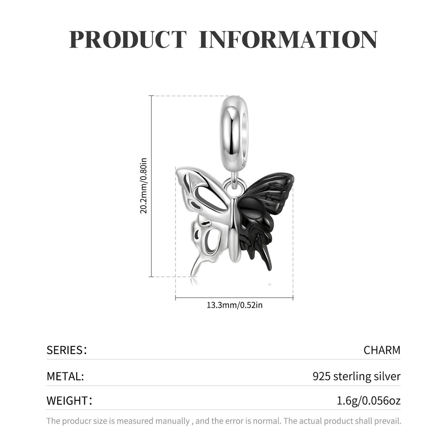 S925 Sterling Silver Black Gold Double-Sided Butterfly Dangle Charm Trendy Pendant Bead For DIY Charm Bracelet Necklace Jewelry Gift