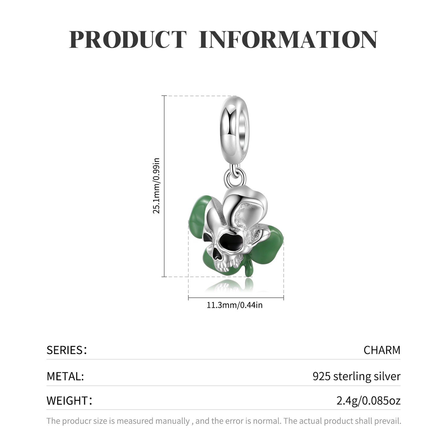 S925 Sterling Silver Skull Clover Mixed Dangle Charm Colorful Resin Pendant Bead For DIY Charm Bracelet Necklace Jewelry Gift