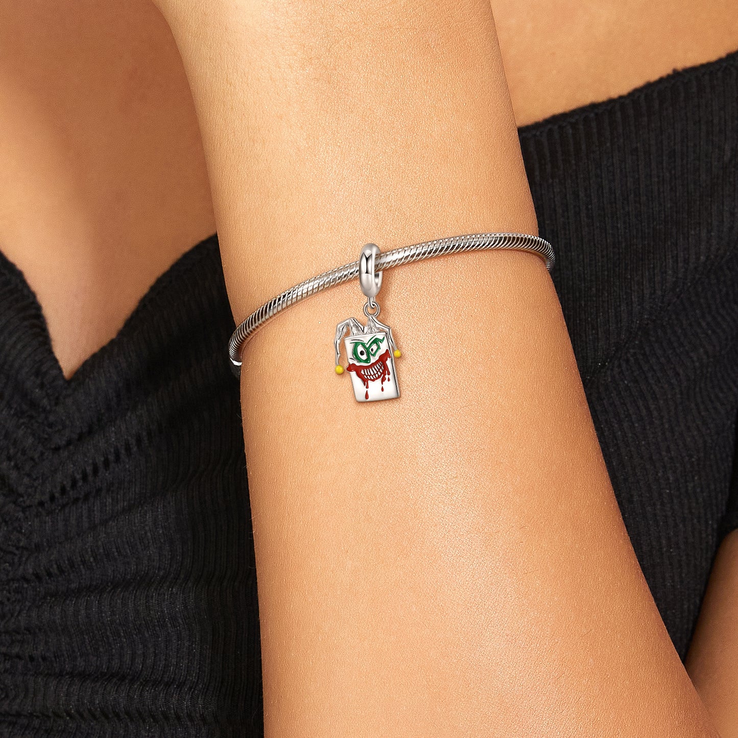 S925 Sterling Silver Evil Clown Dangle Charm Halloween Pendant Bead For DIY Charm Bracelet Necklace Jewelry Gift
