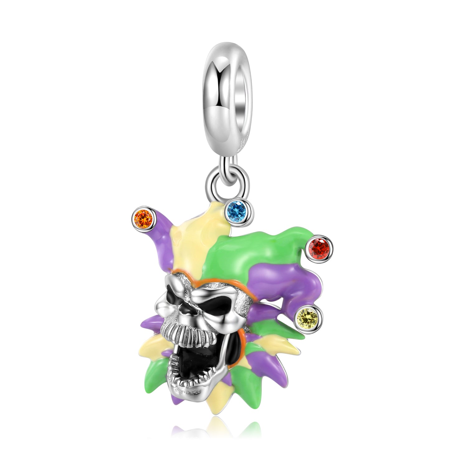 S925 Sterling Silver Chief Skull Dangle Charm Colorful Resin Pendant Bead For DIY Charm Bracelet Necklace Jewelry Gift