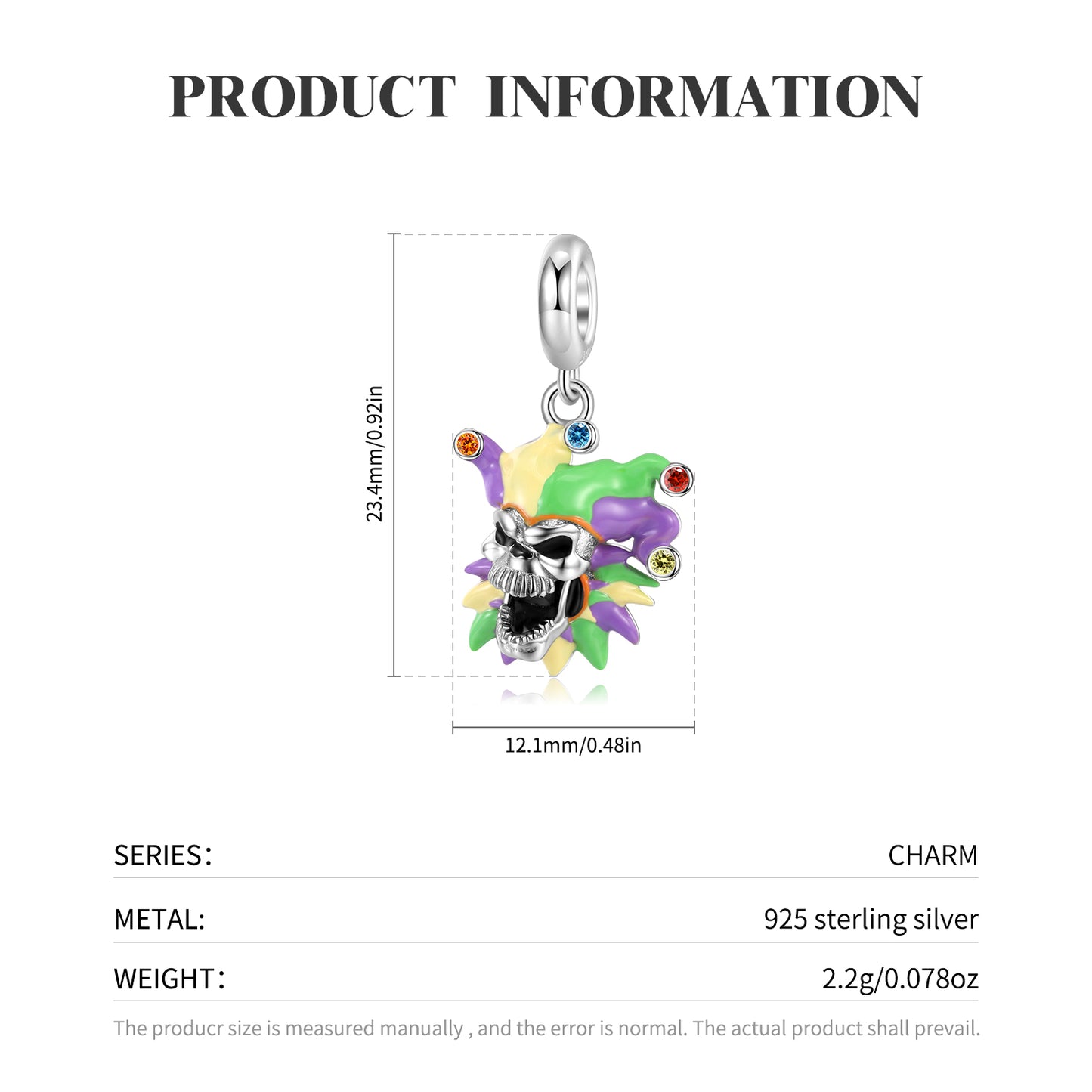 S925 Sterling Silver Chief Skull Dangle Charm Colorful Resin Pendant Bead For DIY Charm Bracelet Necklace Jewelry Gift