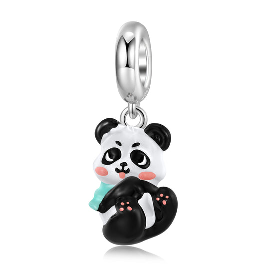 S925 Sterling Silver Panda Baby Dangle Charm Colorful Resin Animal Pendant Bead For DIY Charm Bracelet Necklace Jewelry Gift