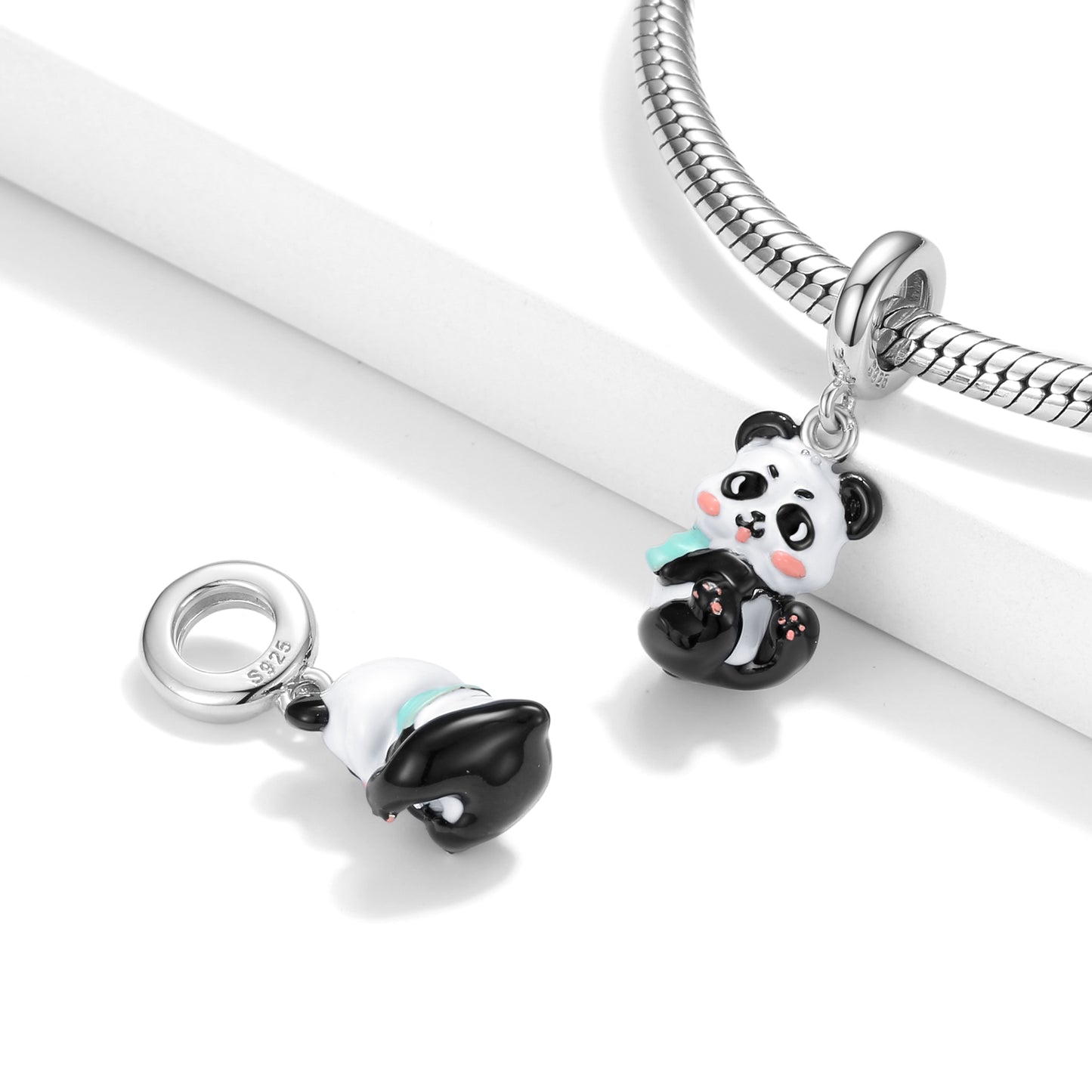 S925 Sterling Silver Panda Baby Dangle Charm Colorful Resin Animal Pendant Bead For DIY Charm Bracelet Necklace Jewelry Gift