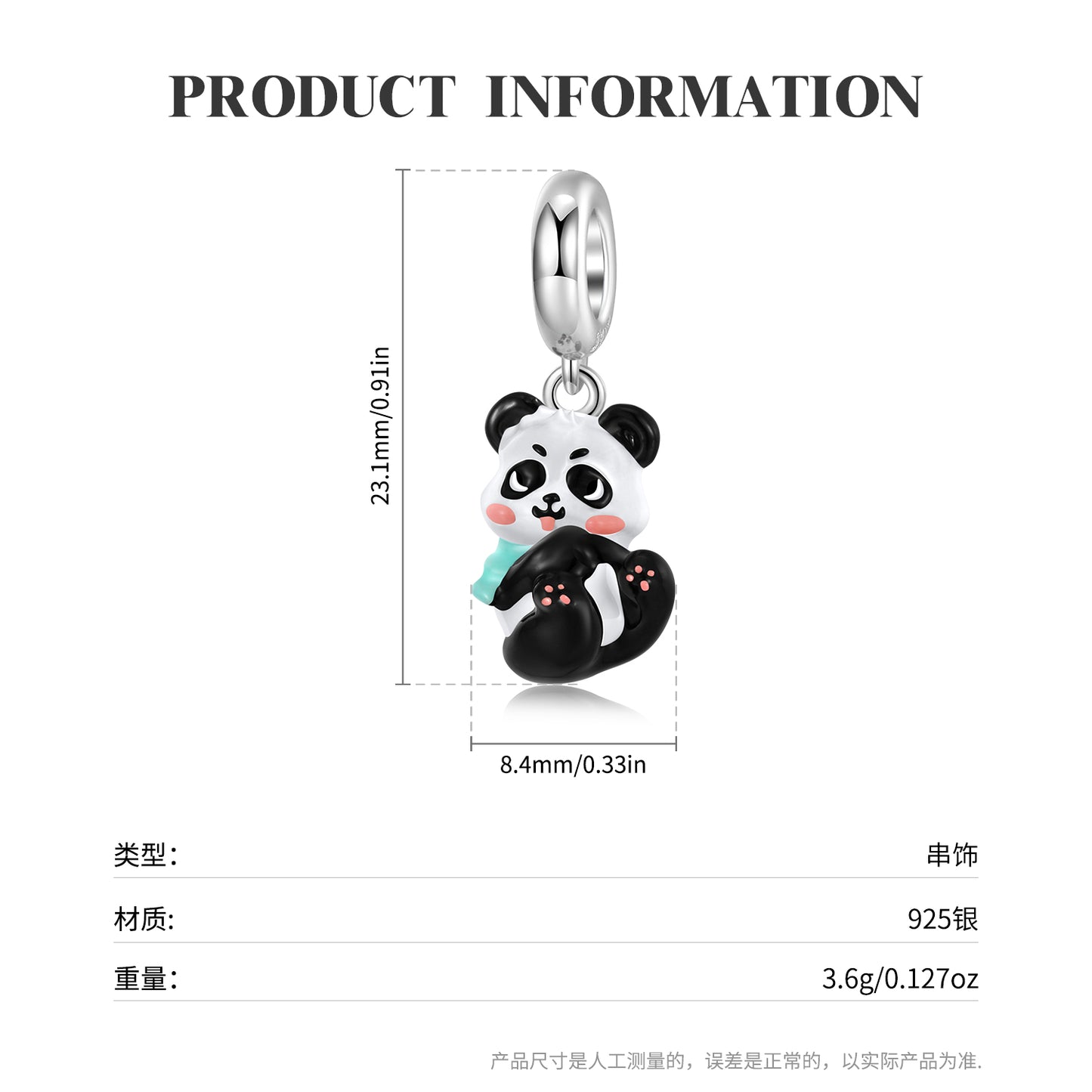 S925 Sterling Silver Panda Baby Dangle Charm Colorful Resin Animal Pendant Bead For DIY Charm Bracelet Necklace Jewelry Gift