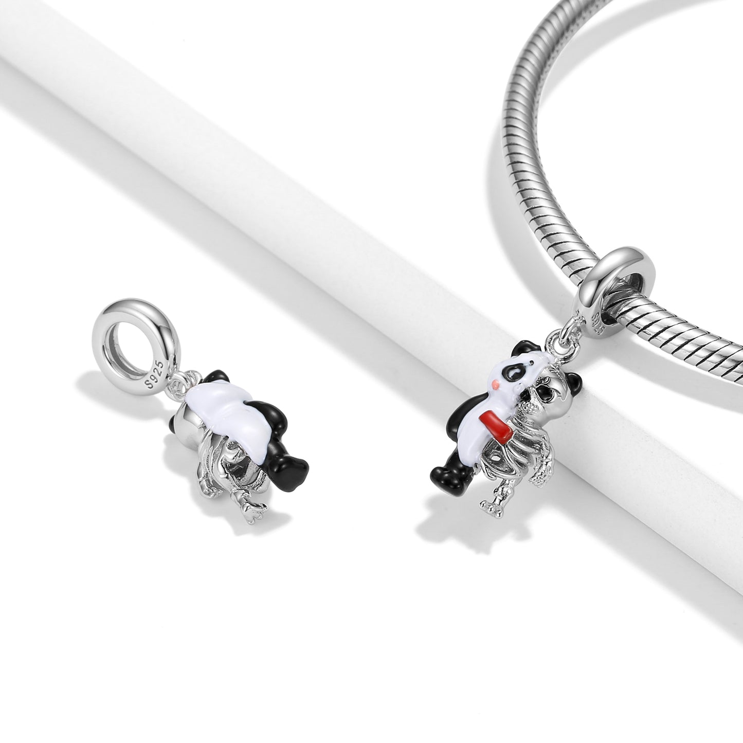 S925 Sterling Silver Panda Skull Dangle Charm Minimalist Pendant Bead For DIY Charm Bracelet Necklace Jewelry Gift