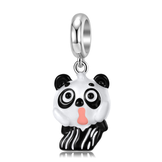 S925 Sterling Silver Shouting Panda Dangle Charm Cartoon Animal Pendant Bead For DIY Charm Bracelet Necklace Jewelry Gift