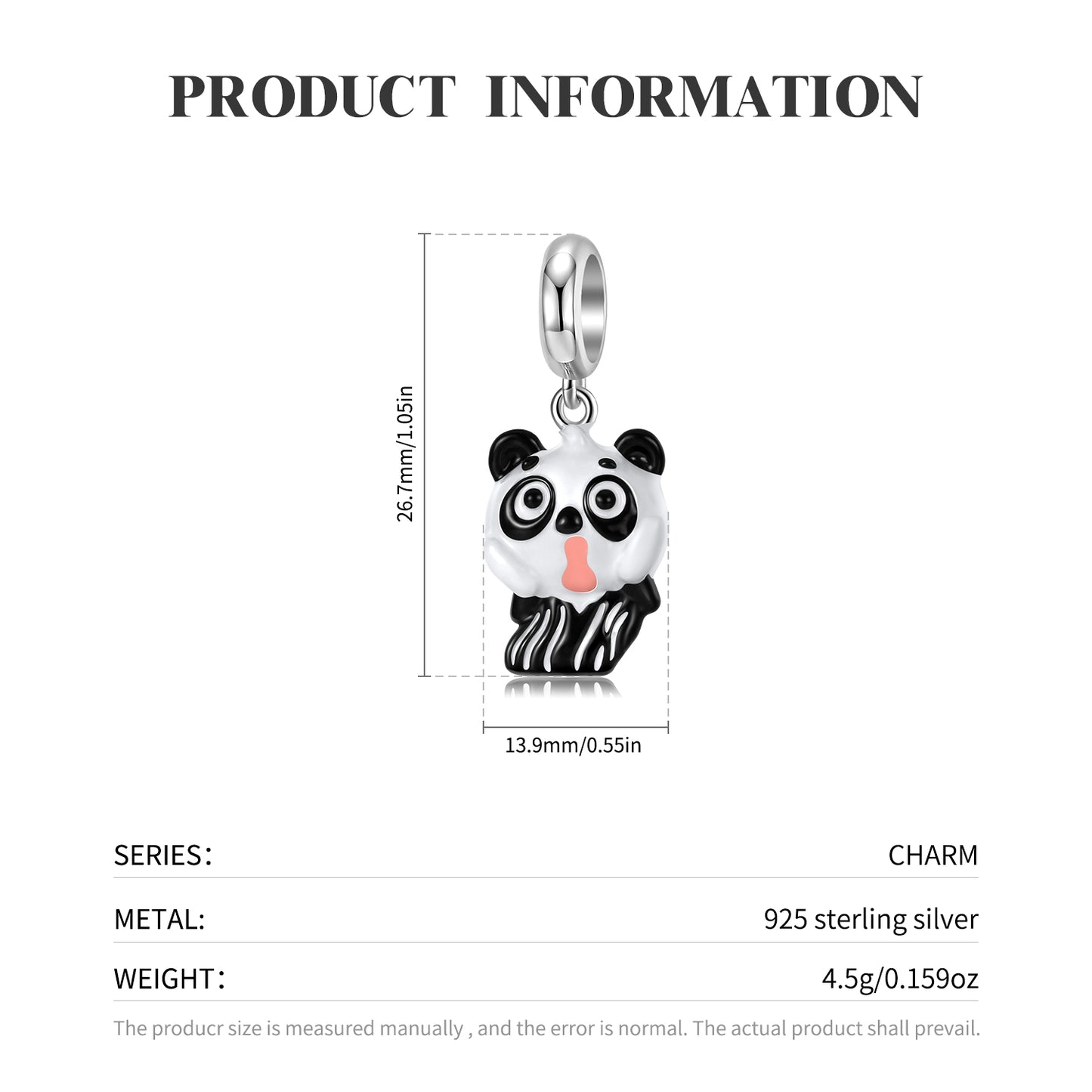 S925 Sterling Silver Shouting Panda Dangle Charm Cartoon Animal Pendant Bead For DIY Charm Bracelet Necklace Jewelry Gift