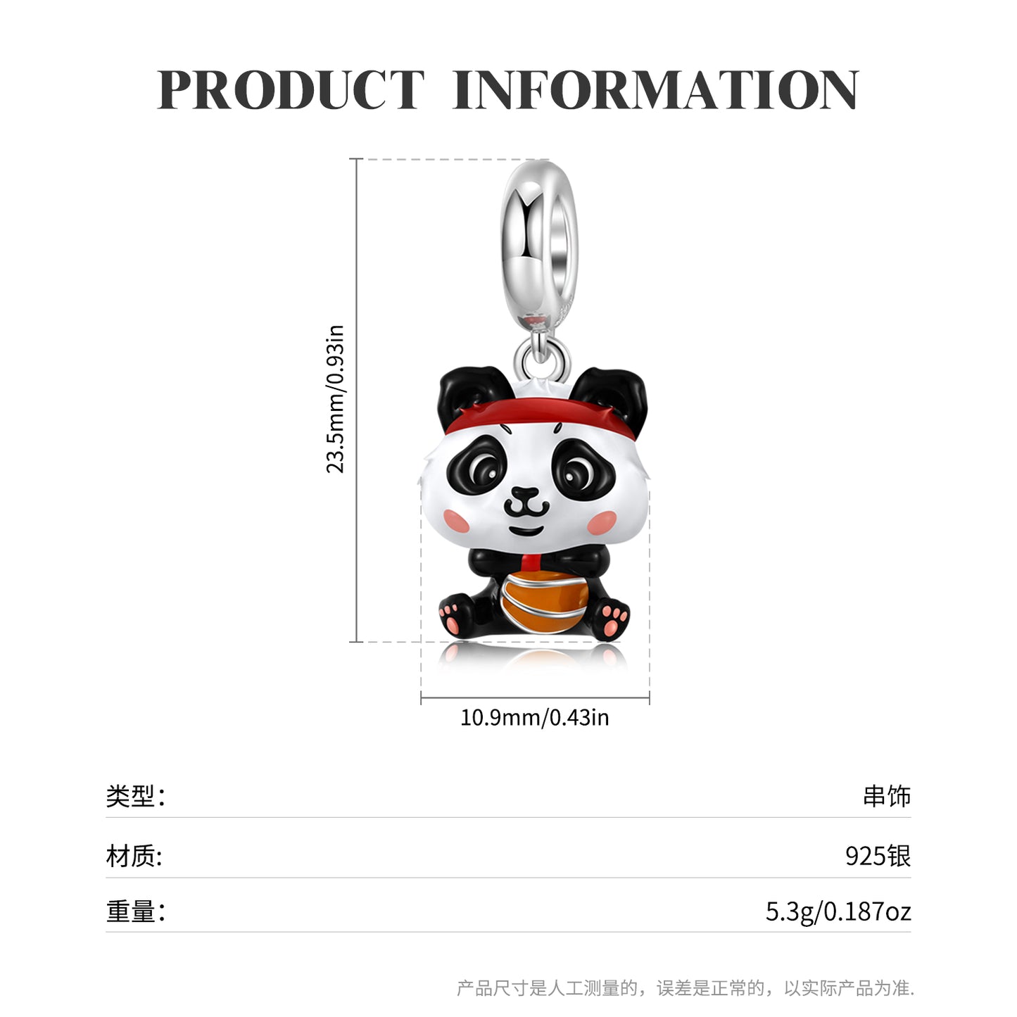S925 Sterling Silver Panda Basketball Dangle Charm Cartoon Pendant Bead For DIY Charm Bracelet Necklace Jewelry Gift