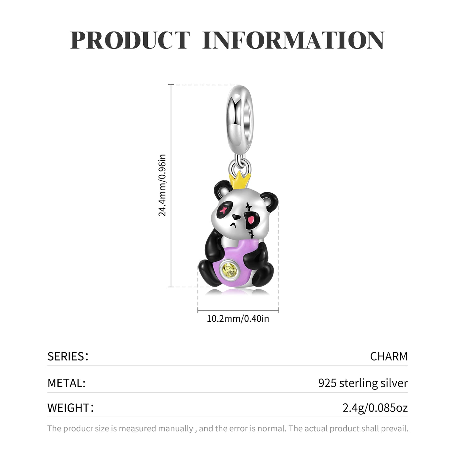 S925 Sterling Silver Panda Doll Dangle Charm Colorful Resin Pendant Bead For DIY Charm Bracelet Necklace Jewelry Gift