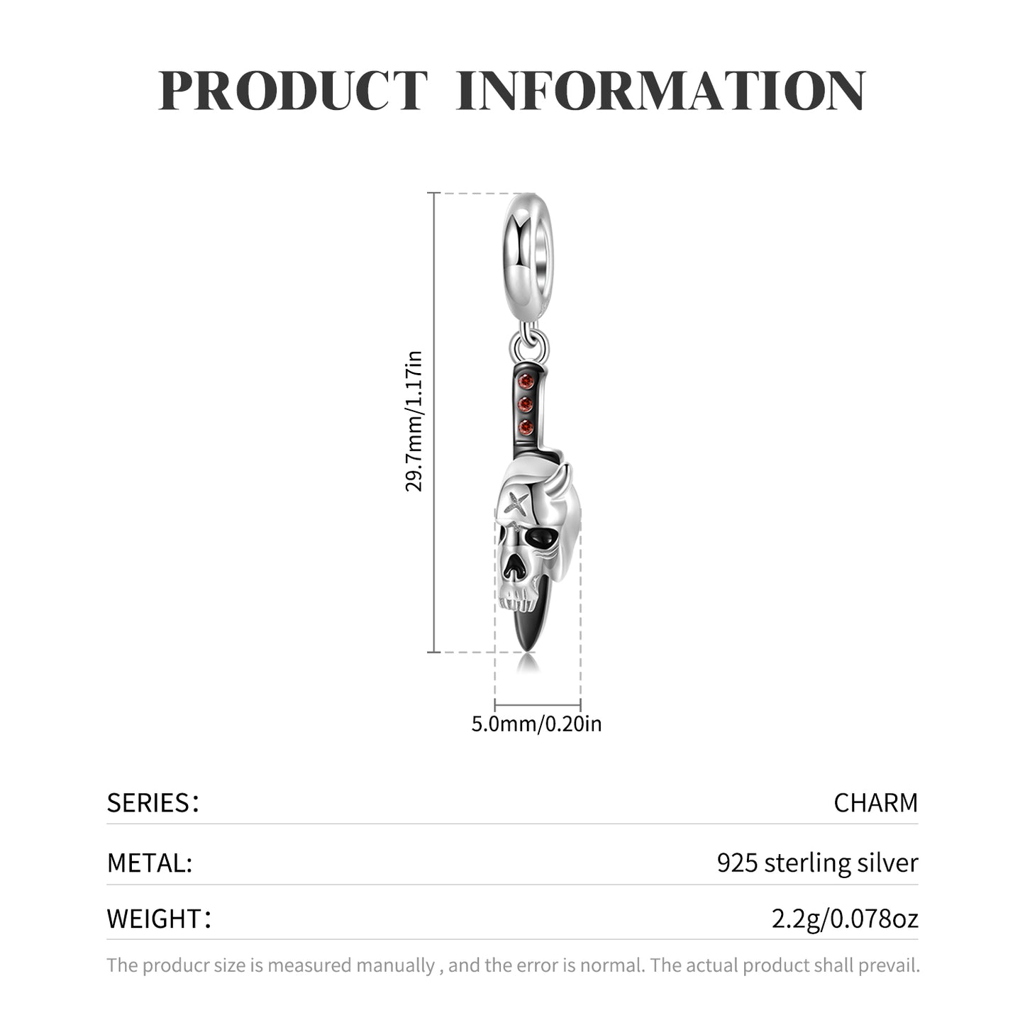S925 Sterling Silver Skeleton Knife Dangle Charm Minimalist Pendant Bead For DIY Charm Bracelet Necklace Jewelry Gift