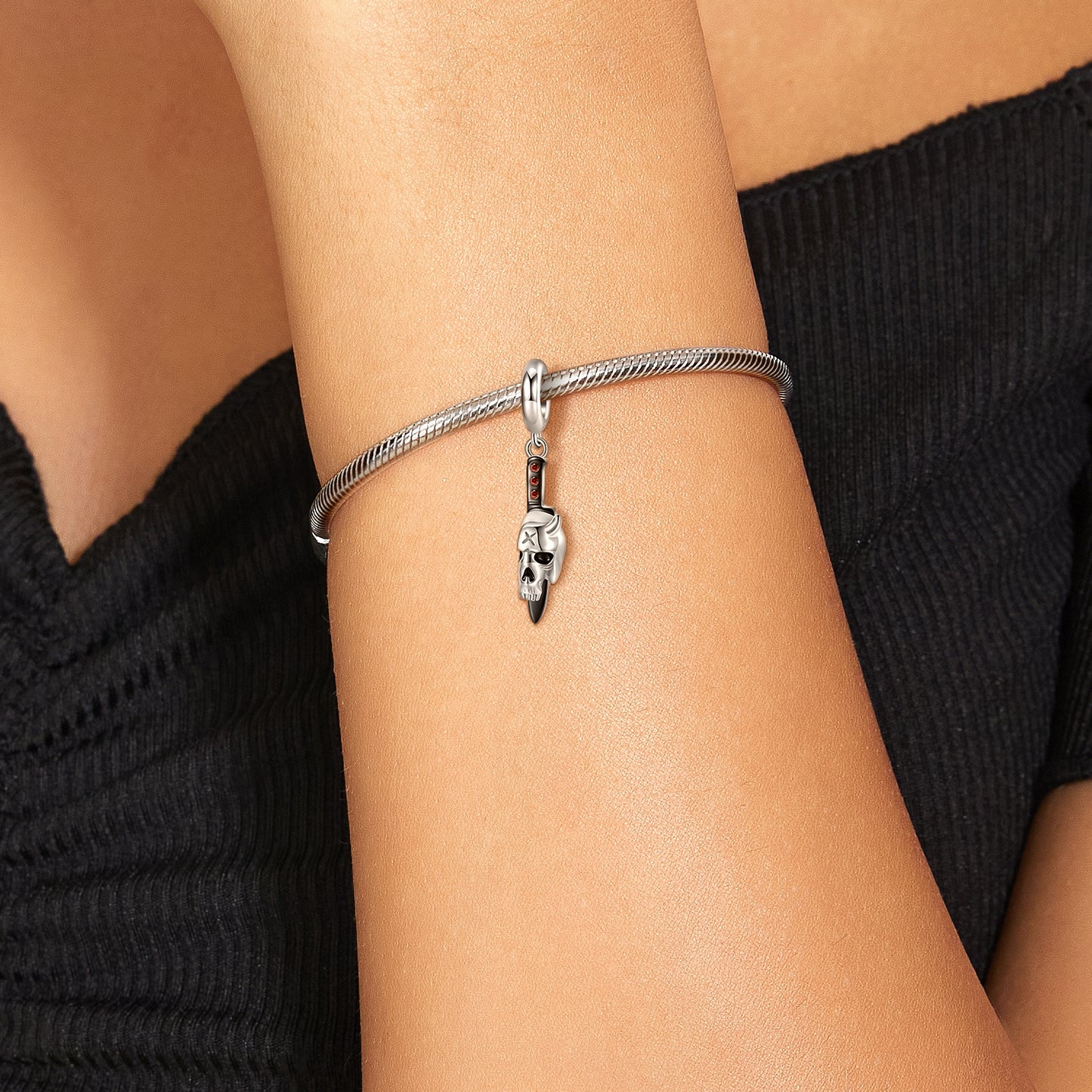S925 Sterling Silver Skeleton Knife Dangle Charm Minimalist Pendant Bead For DIY Charm Bracelet Necklace Jewelry Gift