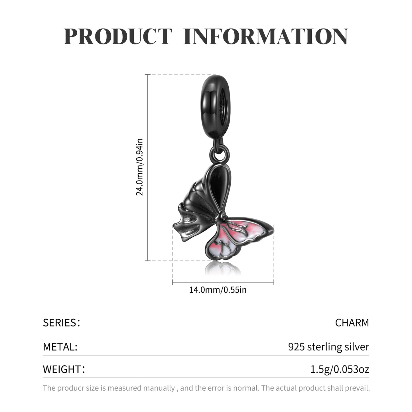 S925 Sterling Silver Black Gold Colorful Resin Punk Butterfly Dangle Charm Pendant Bead For DIY Charm Bracelet Necklace Jewelry Gift