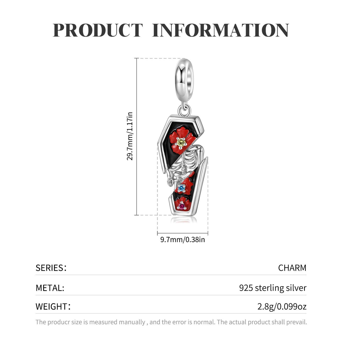 S925 Sterling Silver Coffin Dangle Charm Gothic Dark Pendant Bead For DIY Charm Bracelet Necklace Jewelry Gift