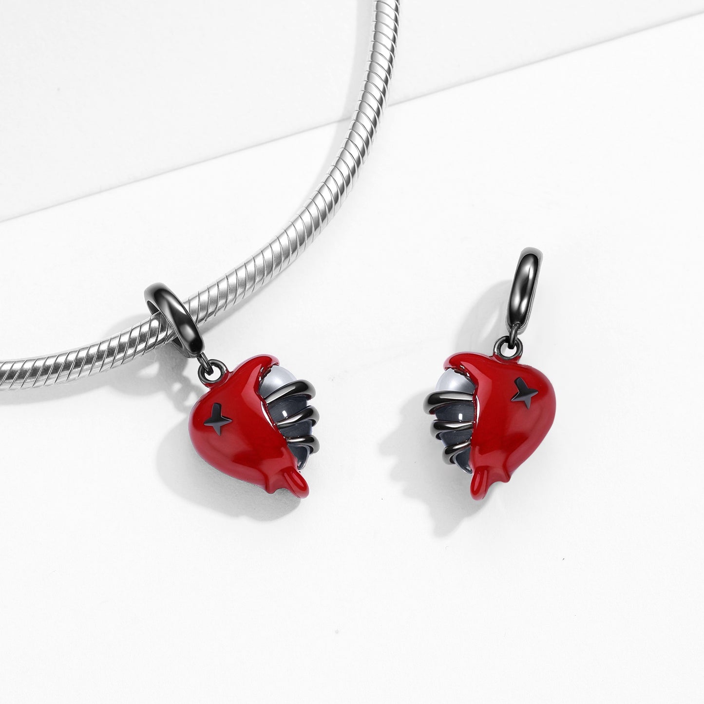 S925 Sterling Silver Black Gold Skull Heart Dangle Charm Gothic Pendant Bead For DIY Charm Bracelet Necklace Jewelry Gift