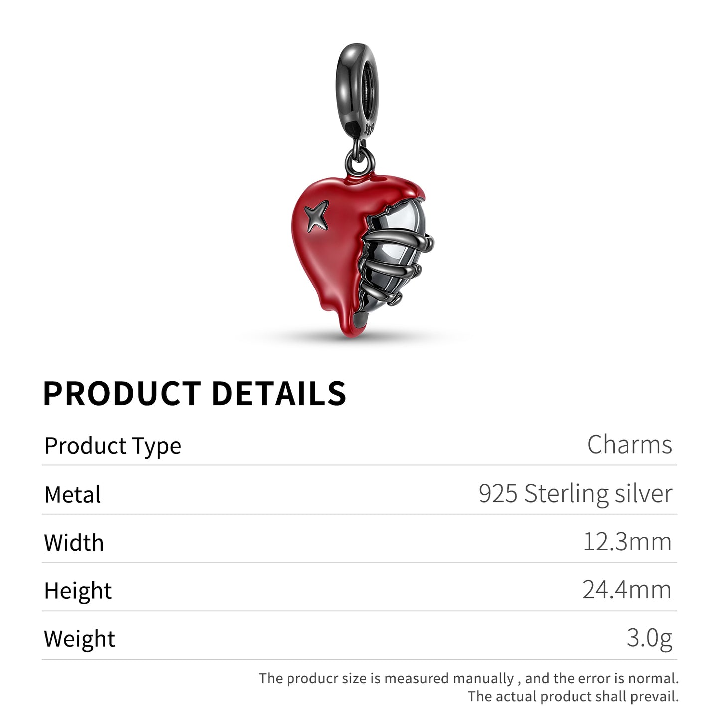 S925 Sterling Silver Black Gold Skull Heart Dangle Charm Gothic Pendant Bead For DIY Charm Bracelet Necklace Jewelry Gift