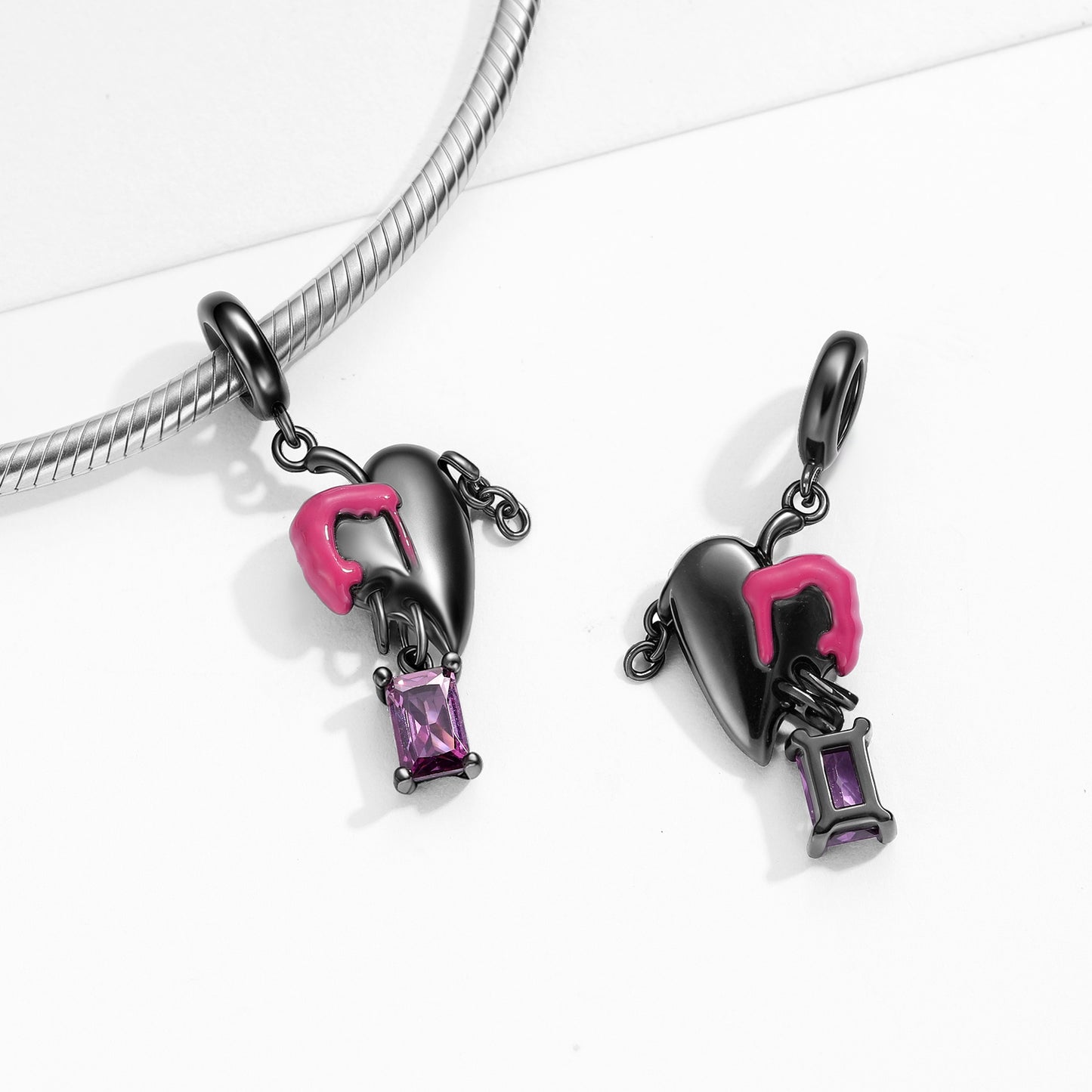 S925 Sterling Silver Drip Heart Dangle Charm Gothic Punk Pendant Bead For DIY Charm Bracelet Necklace Jewelry Gift