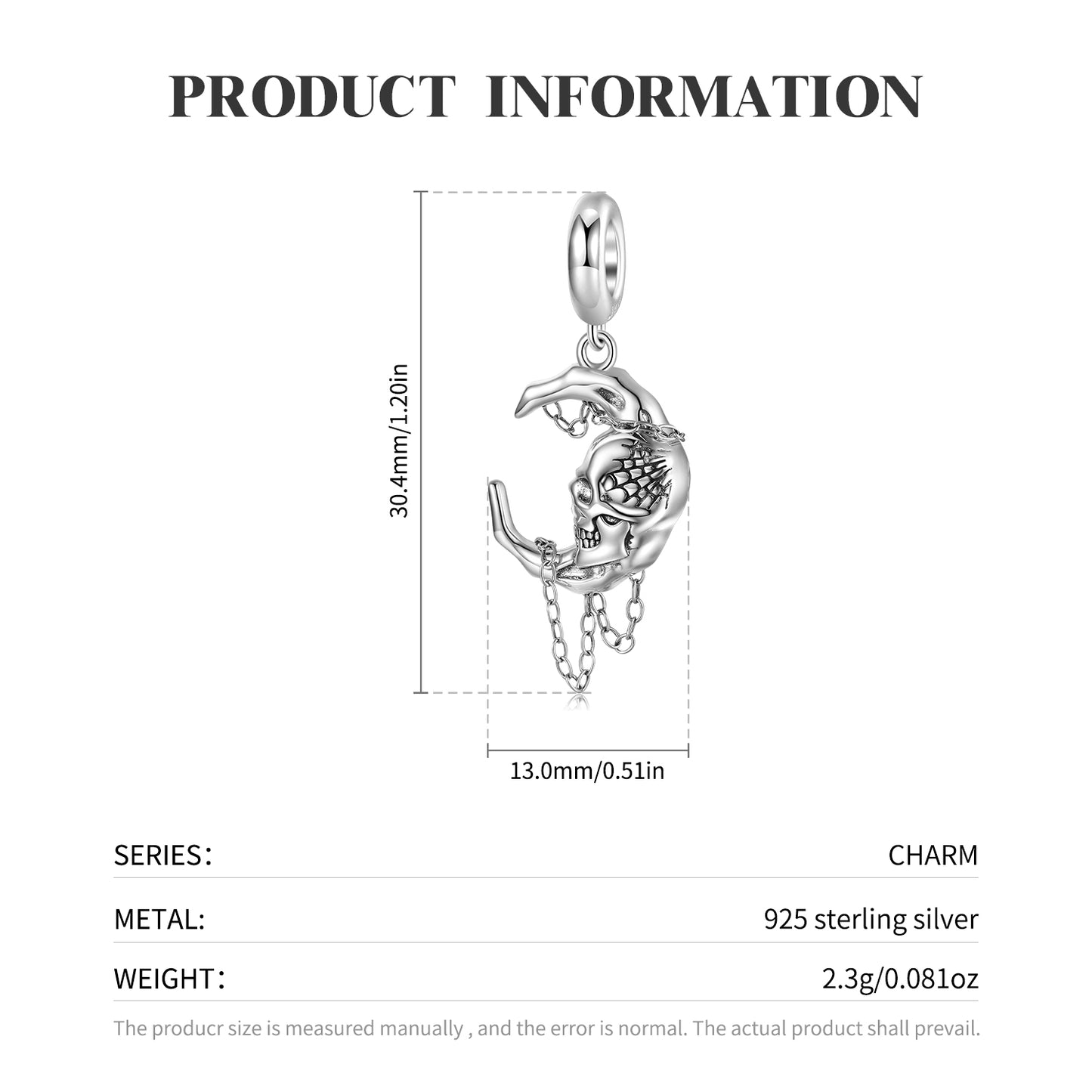 S925 Sterling Silver Gothic Punk Dangle Charm Minimalist DIY Pendant Bead For Bracelet Necklace Jewelry Gift