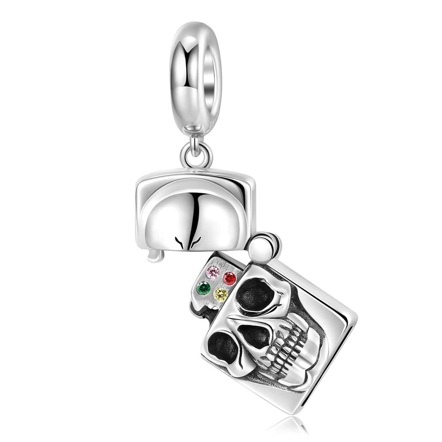 S925 Sterling Silver Skull Lighter Dangle Charm Gothic Pendant Bead For DIY Charm Bracelet Necklace Jewelry Gift
