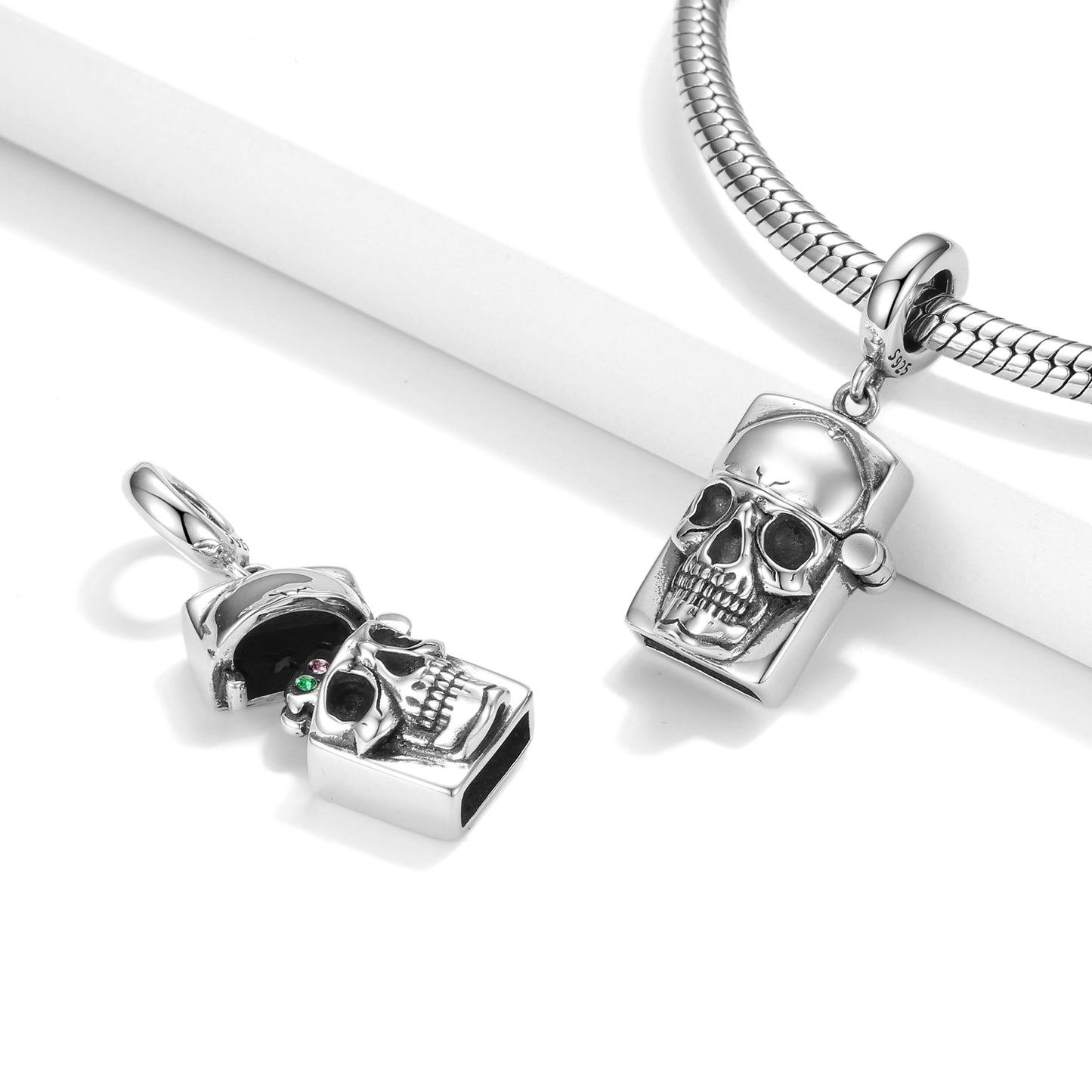 S925 Sterling Silver Skull Lighter Dangle Charm Gothic Pendant Bead For DIY Charm Bracelet Necklace Jewelry Gift
