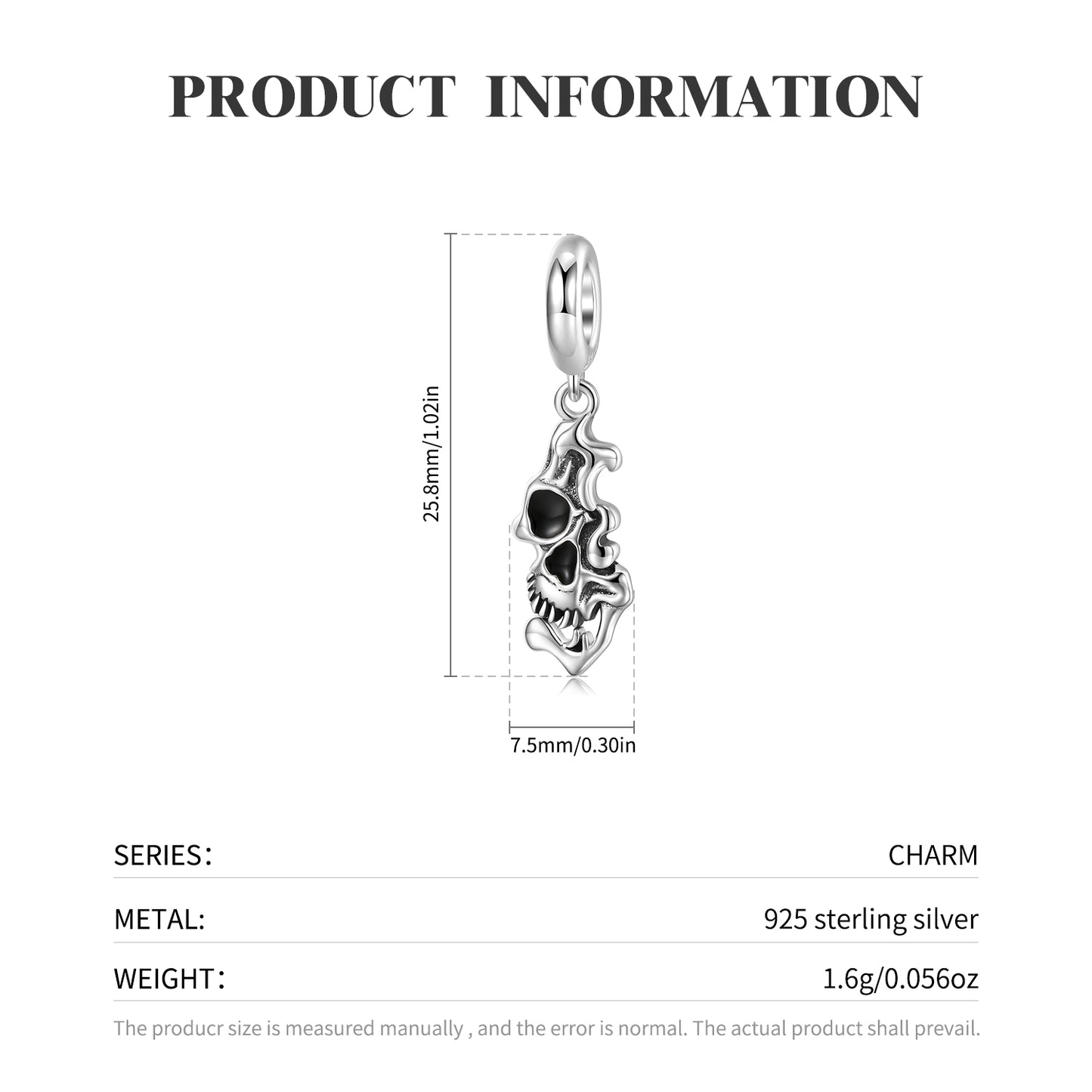 S925 Sterling Silver Melting Skull Dangle Charm Minimalist Gothic Pendant Bead For DIY Charm Bracelet Necklace Jewelry Gift