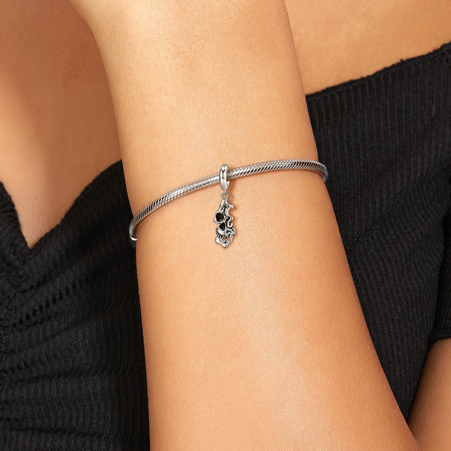 S925 Sterling Silver Melting Skull Dangle Charm Minimalist Gothic Pendant Bead For DIY Charm Bracelet Necklace Jewelry Gift