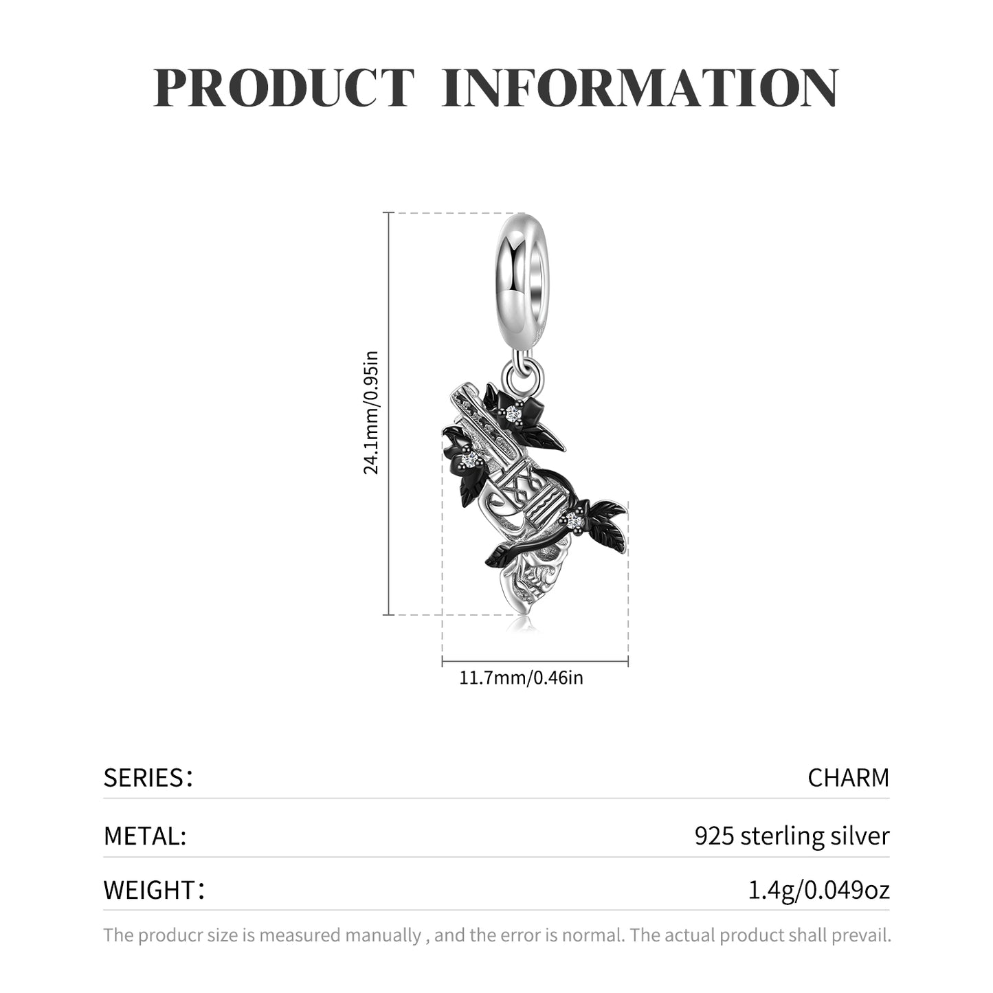 S925 Sterling Silver Vintage Revolver Dangle Charm Black Gold Pendant Bead For DIY Charm Bracelet Necklace Jewelry Gift