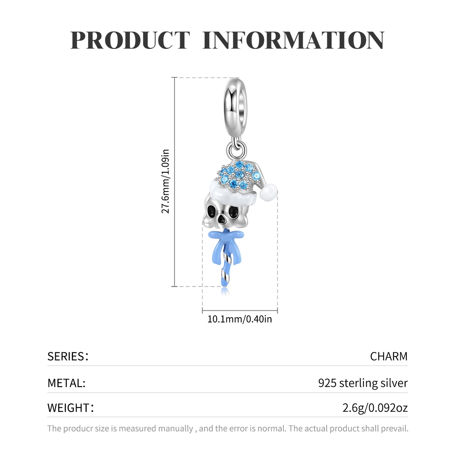 S925 Sterling Silver Christmas Skull Dangle Charm Colorful Resin Pendant Bead For DIY Charm Bracelet Necklace Jewelry Gift