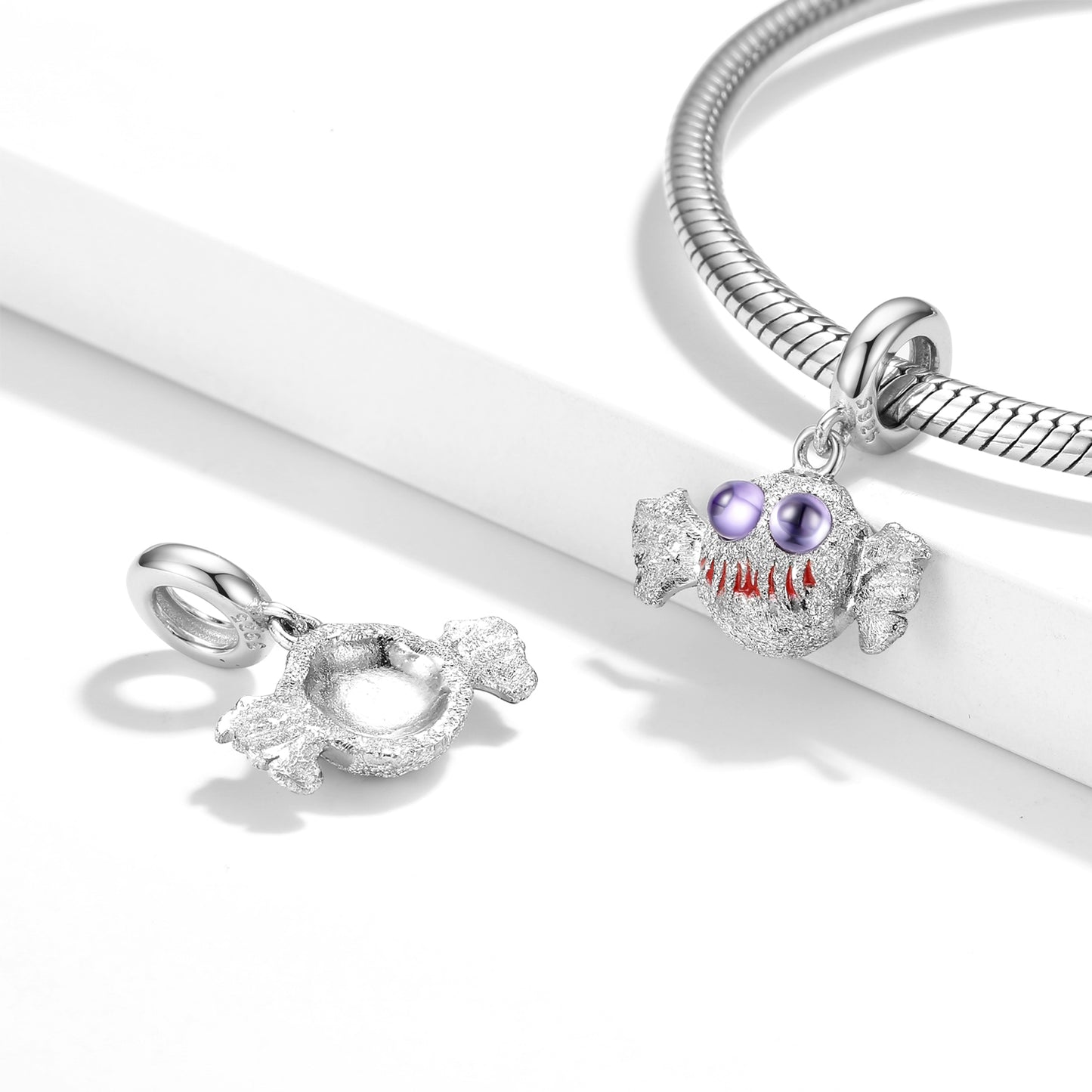 S925 Sterling Silver Candy Monster Dangle Charm Frosted Bead Halloween Pendant For DIY Charm Bracelet Necklace Jewelry Gift