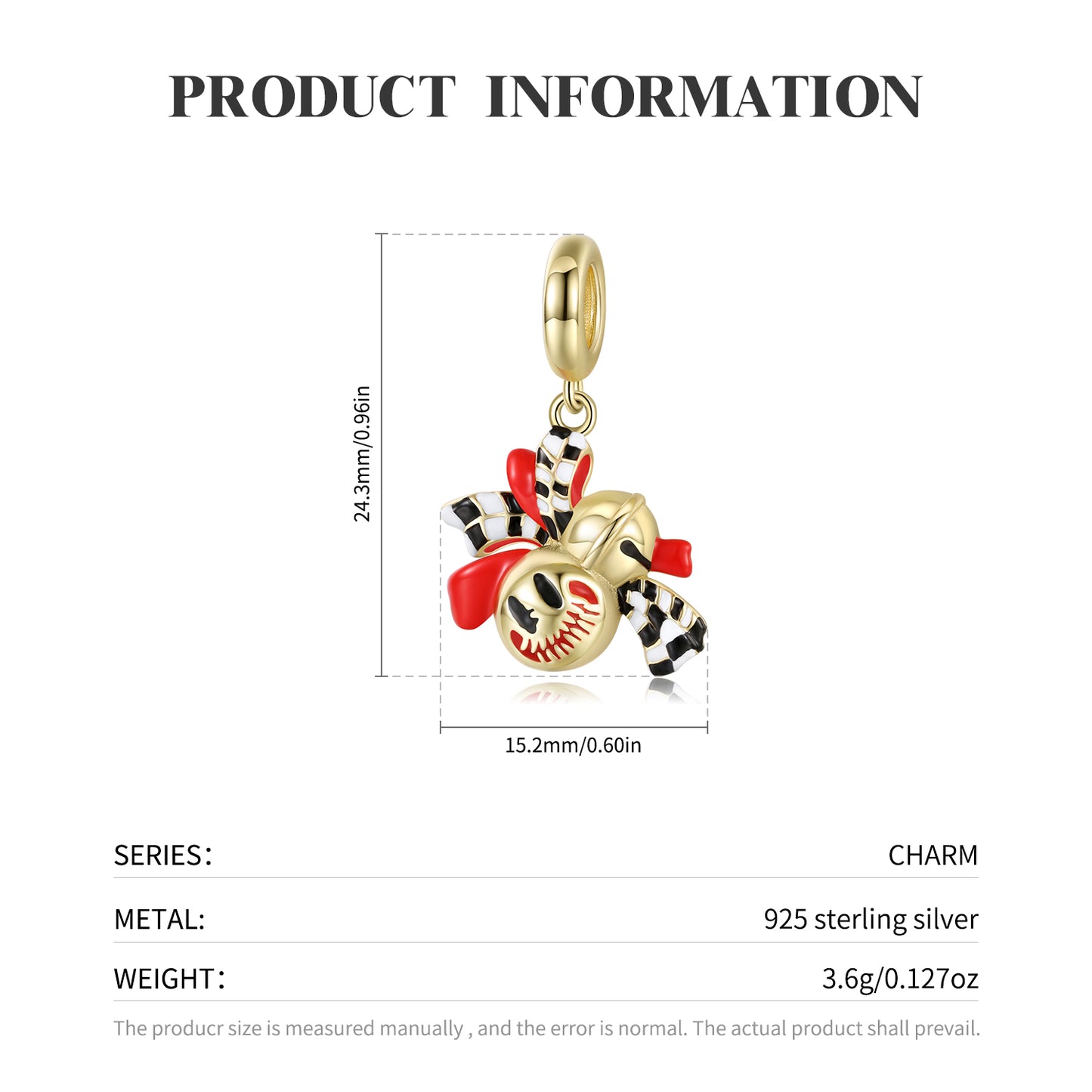 S925 Sterling Silver Gold Plated Colorful Resin Smiling Bell Dangle Charm Punk Pendant Bead For DIY Charm Bracelet Necklace Jewelry Gift