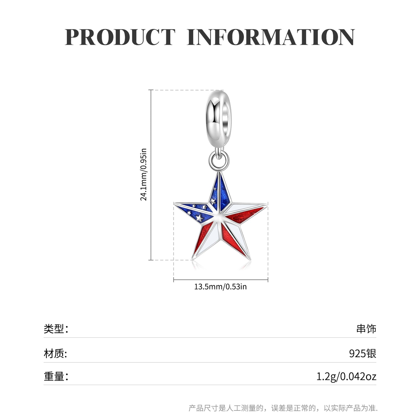 Star Charm 925 Sterling Silver Pendant Bead For DIY Charm Bracelet Necklace Fashion Jewelry Gift