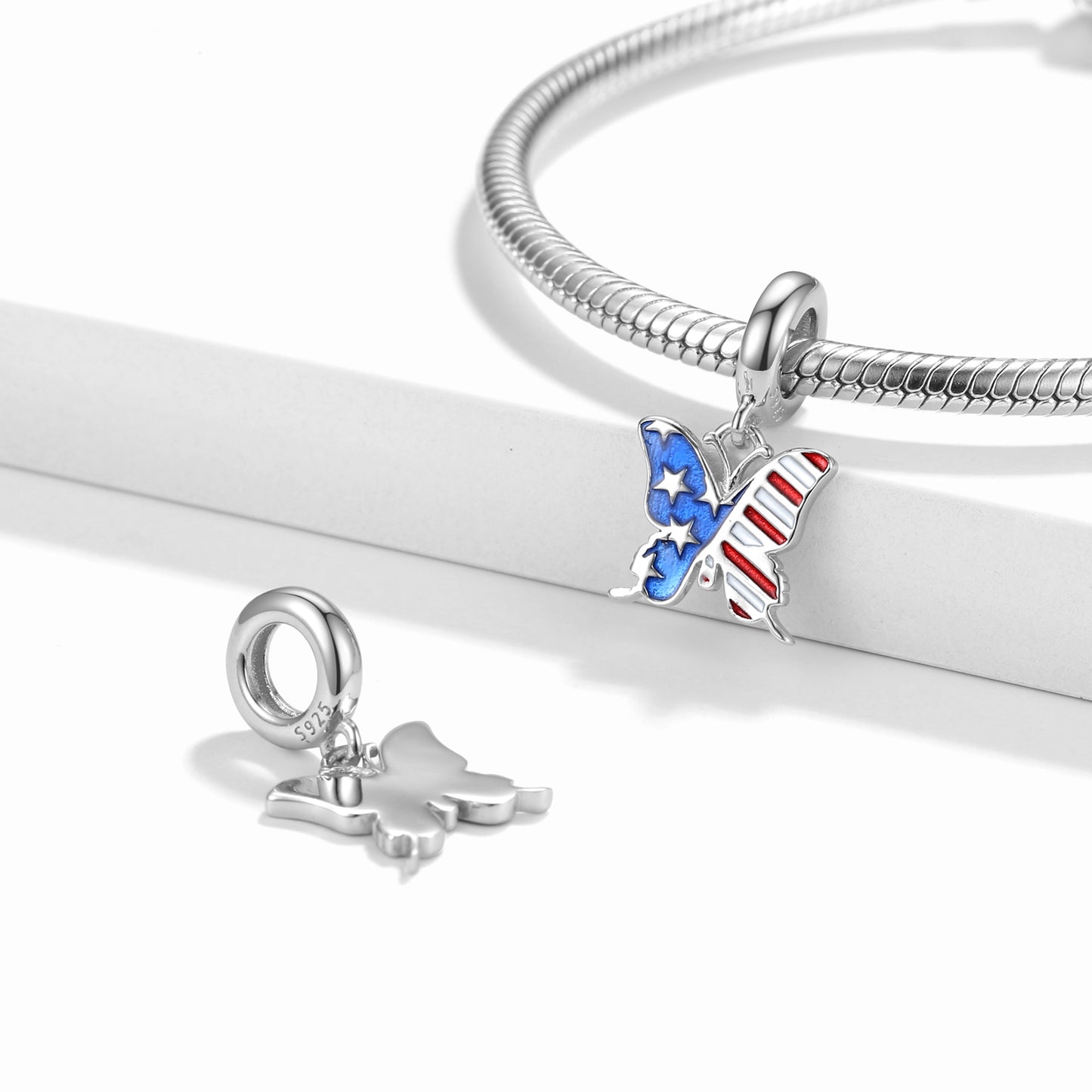 American Butterfly Charm 925 Sterling Silver Enamel Pendant Bead For DIY Charm Bracelet Necklace Fashion Jewelry Gift