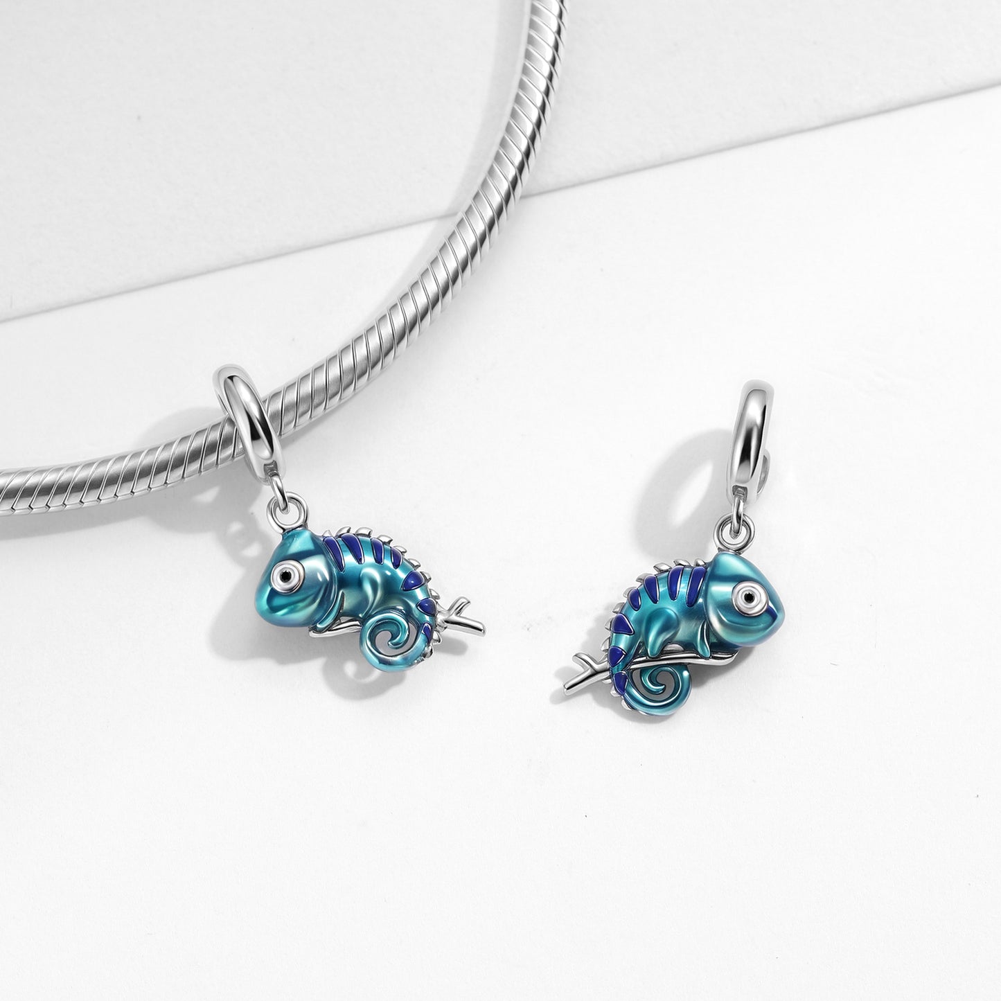 Chameleon Charm 925 Sterling Silver Color Enamel Pendant Bead For DIY Charm Bracelet Necklace Animal Jewelry Gift