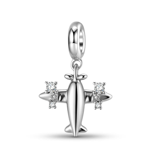 Airplane Charm 925 Sterling Silver Stone Pendant Bead For DIY Charm Bracelet Necklace Travel Jewelry Gift