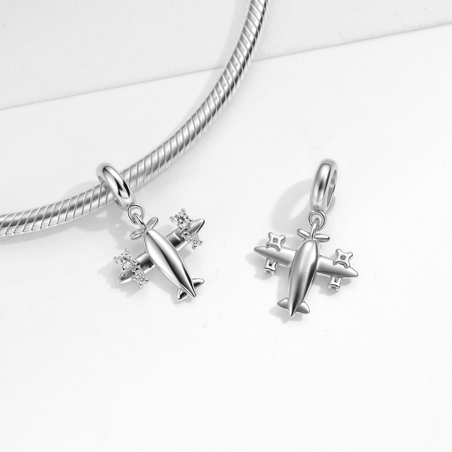 Airplane Charm 925 Sterling Silver Stone Pendant Bead For DIY Charm Bracelet Necklace Travel Jewelry Gift