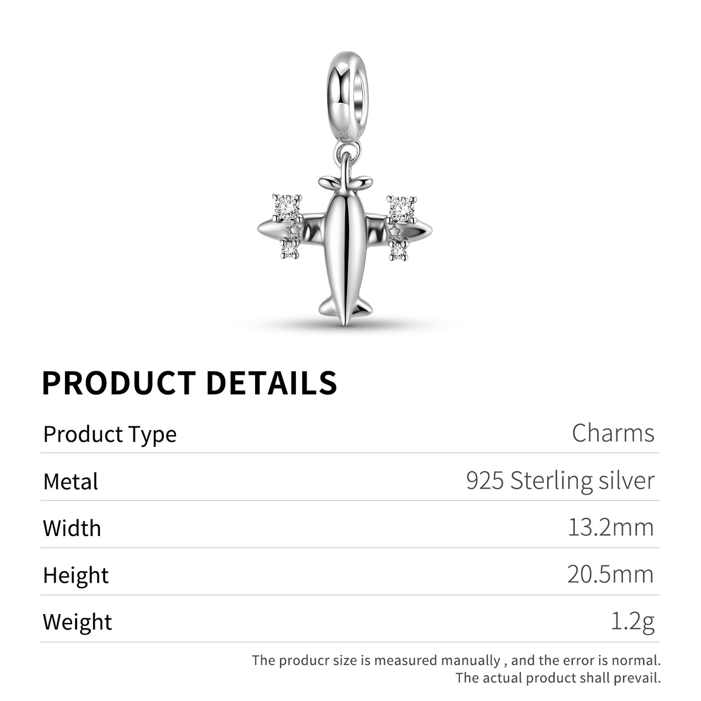 Airplane Charm 925 Sterling Silver Stone Pendant Bead For DIY Charm Bracelet Necklace Travel Jewelry Gift