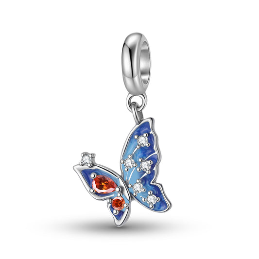Blue Butterfly Charm 925 Sterling Silver Stone Pendant Bead For DIY Charm Bracelet Necklace Nature Jewelry Gift