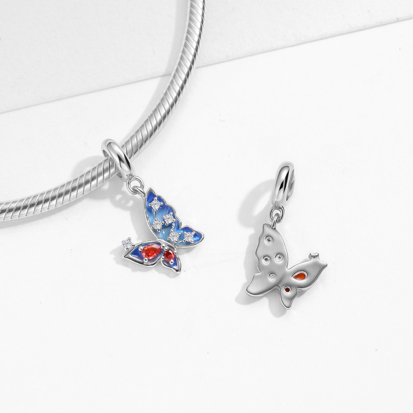 Blue Butterfly Charm 925 Sterling Silver Stone Pendant Bead For DIY Charm Bracelet Necklace Nature Jewelry Gift