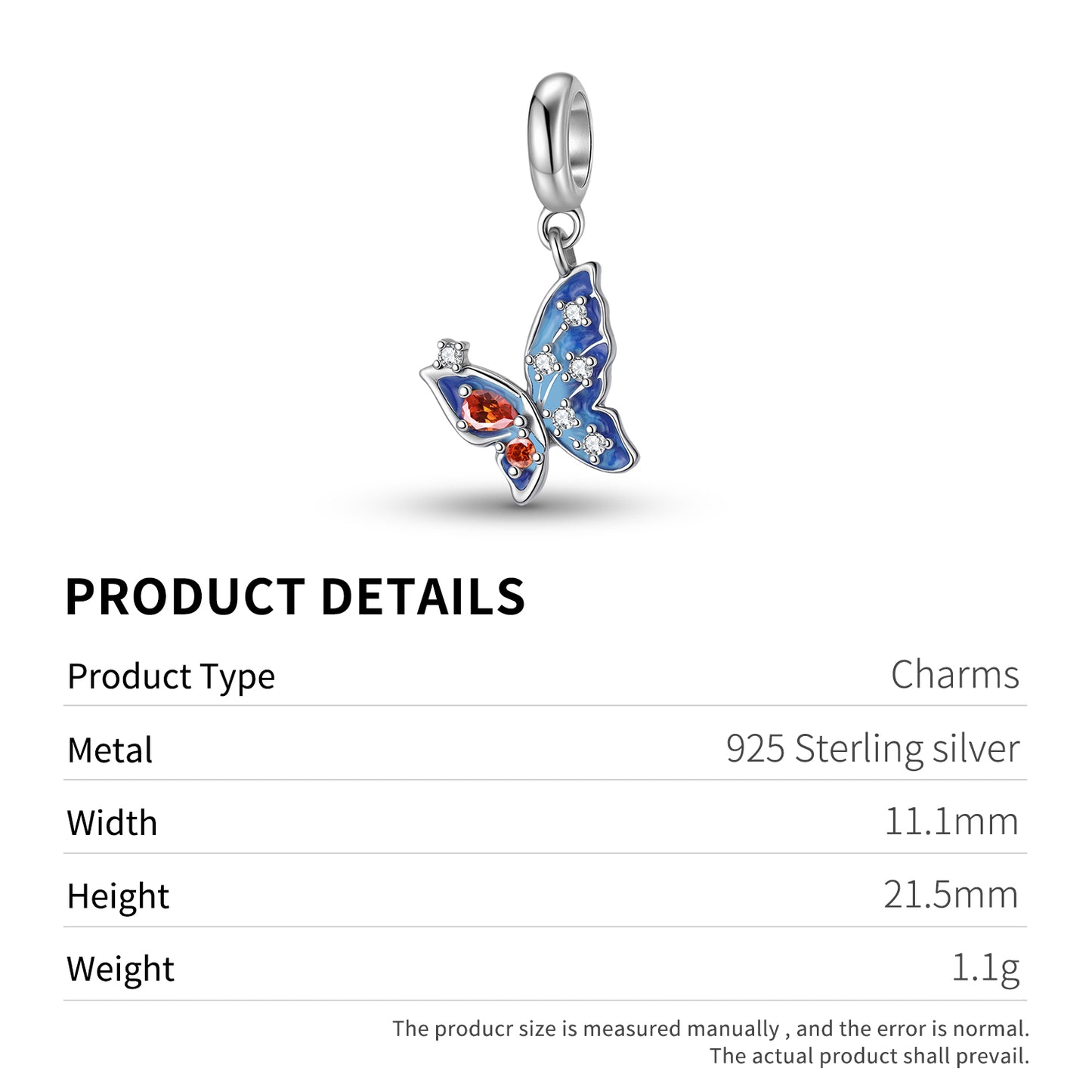Blue Butterfly Charm 925 Sterling Silver Stone Pendant Bead For DIY Charm Bracelet Necklace Nature Jewelry Gift
