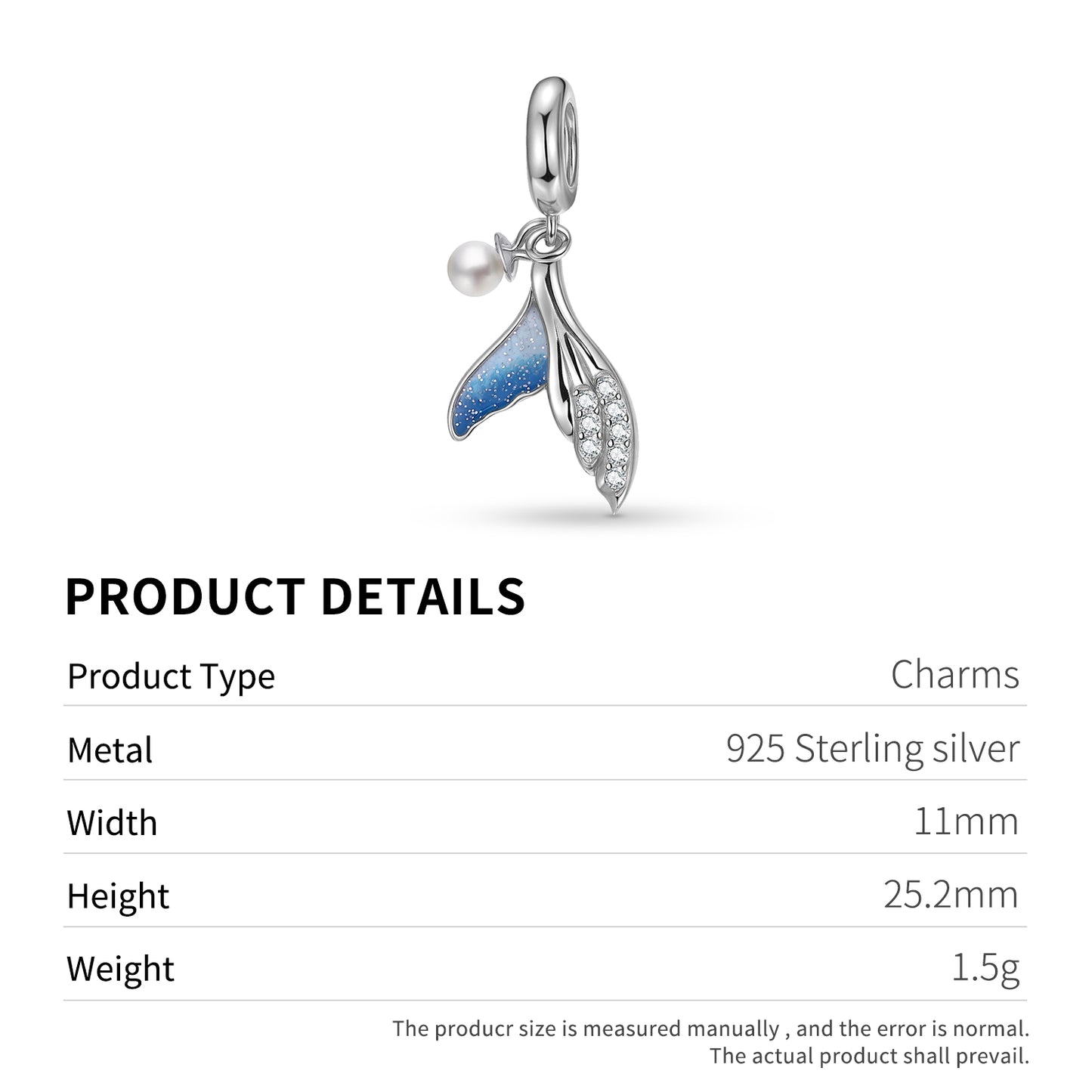 Mermaid Tail Pearl Charm 925 Sterling Silver Stone Enamel Pendant Bead For DIY Charm Bracelet Necklace Ocean Jewelry Gift
